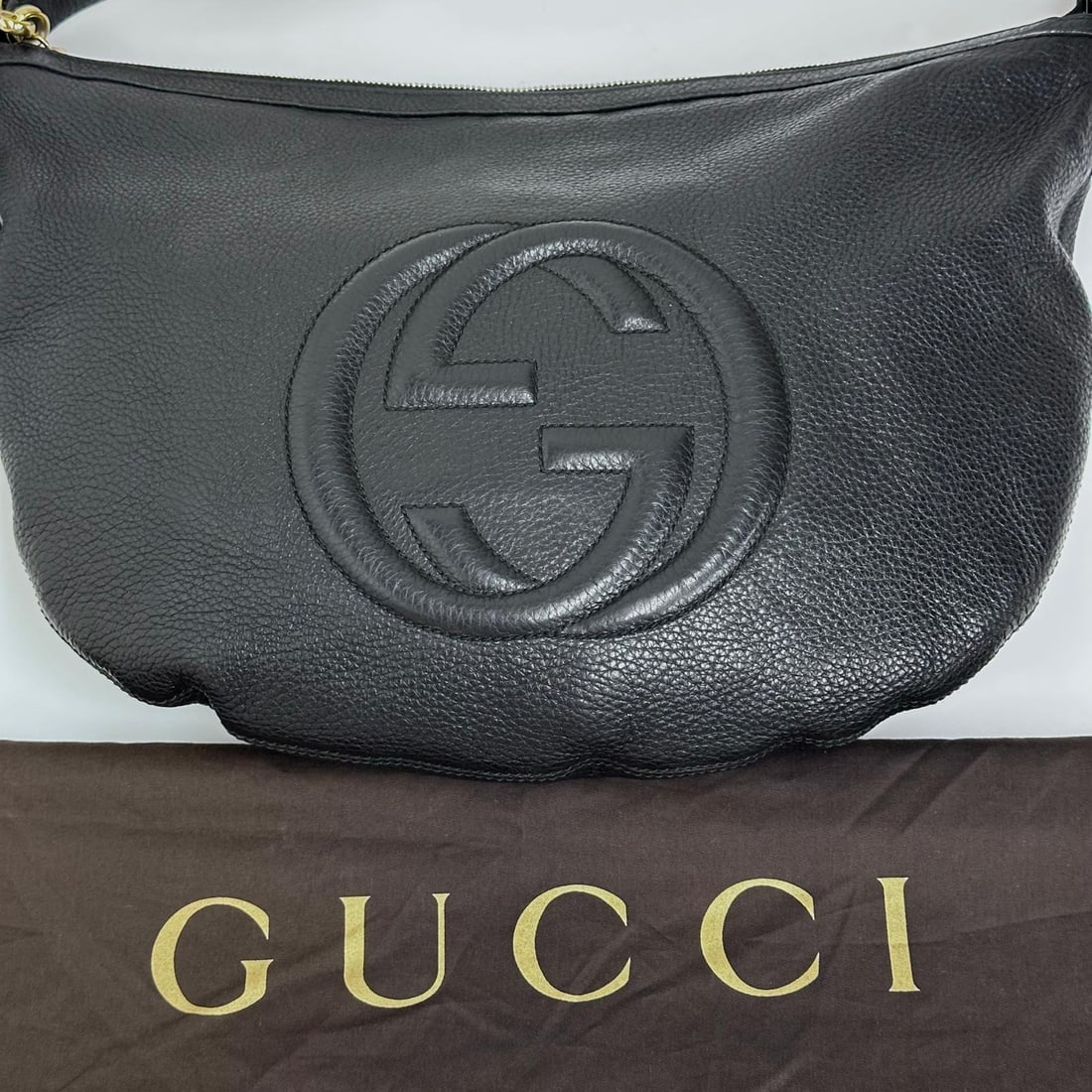 GUCCI Soho Disco Bag in Black Hammered Leather - 11