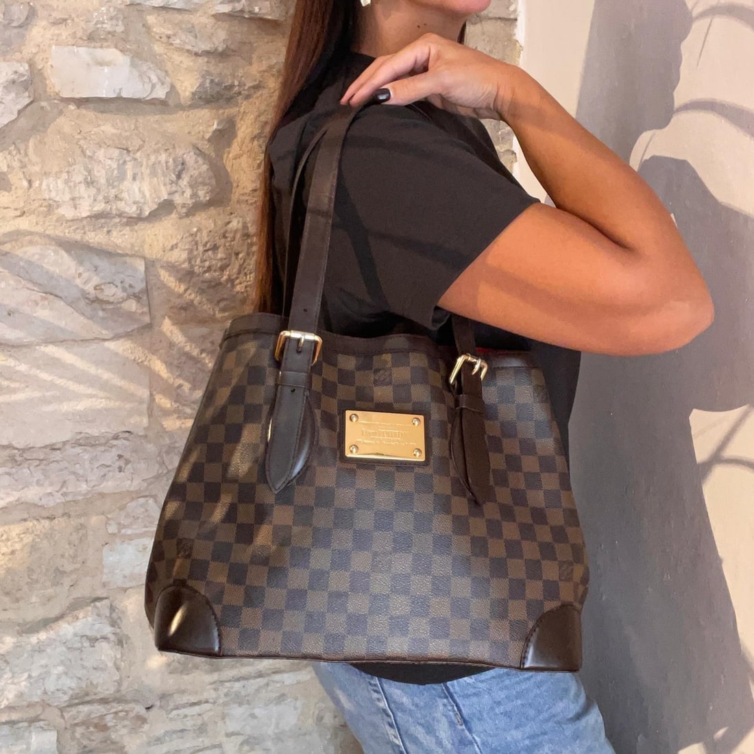 LOUIS VUITTON Hampstead MM Shoulder Bag in Damier Ebene Canvas - 14