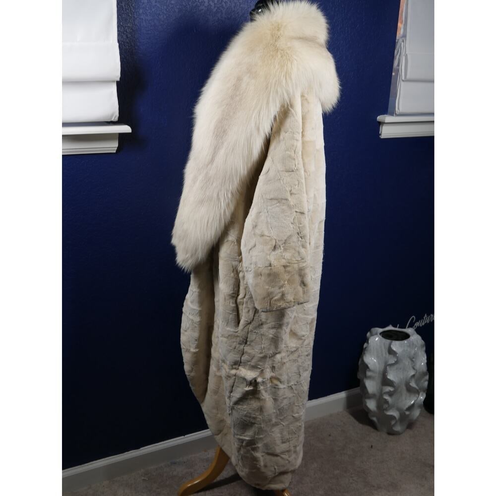 Stunning Sheared Pearl Mink & Marble Fox Fur Cocoon Coat Jacket XL Plus - 2