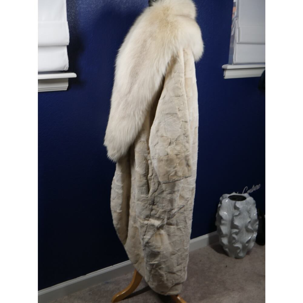 Stunning Sheared Pearl Mink & Marble Fox Fur Cocoon Coat Jacket XL Plus - 3