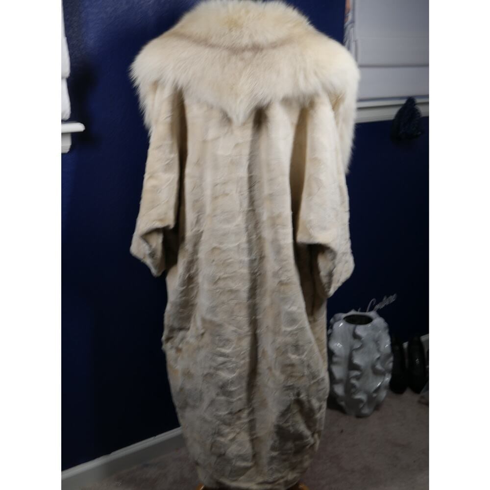 Stunning Sheared Pearl Mink & Marble Fox Fur Cocoon Coat Jacket XL Plus - 4