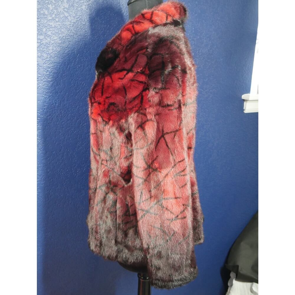 Gorgeous NEW Red Black Ombre & Design Mink Fur Coat Jacket - 3