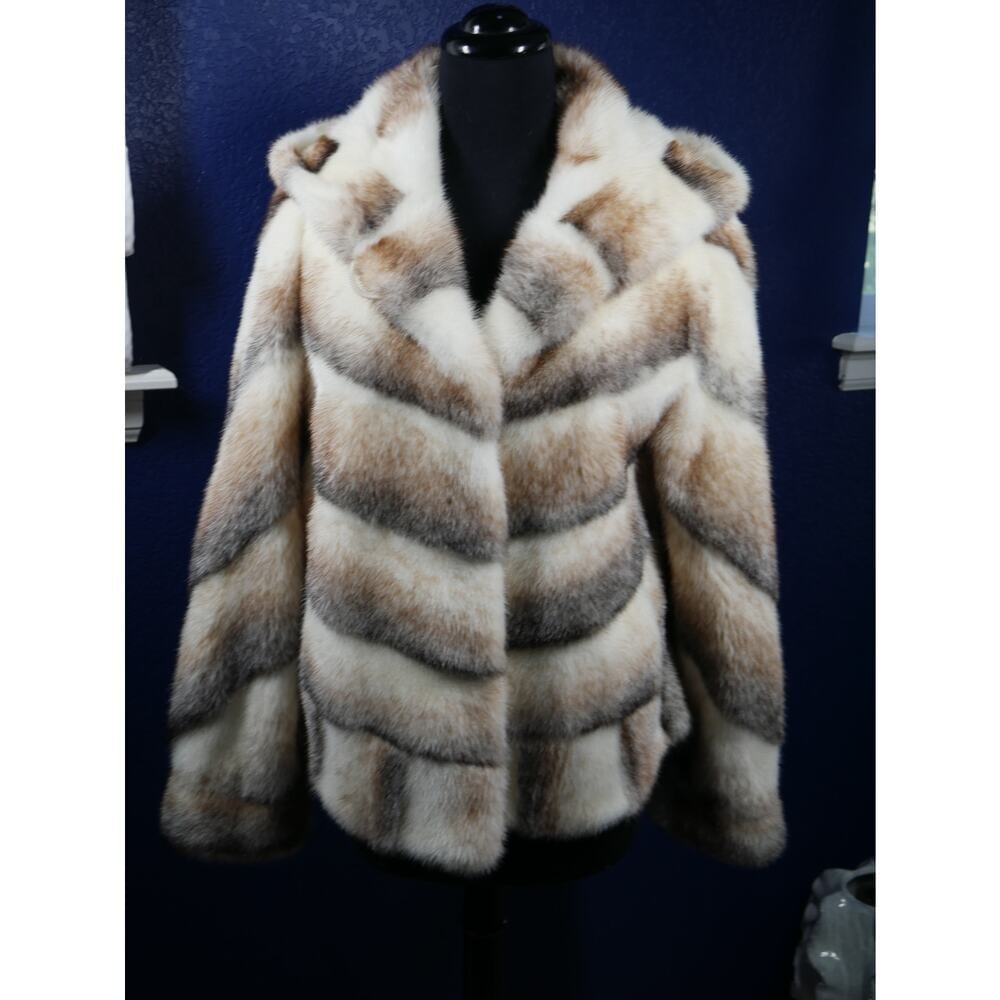 STUNNING RARE Custom Breed Cross Mink Hooded Fur Coat Jacket (1 of 7)