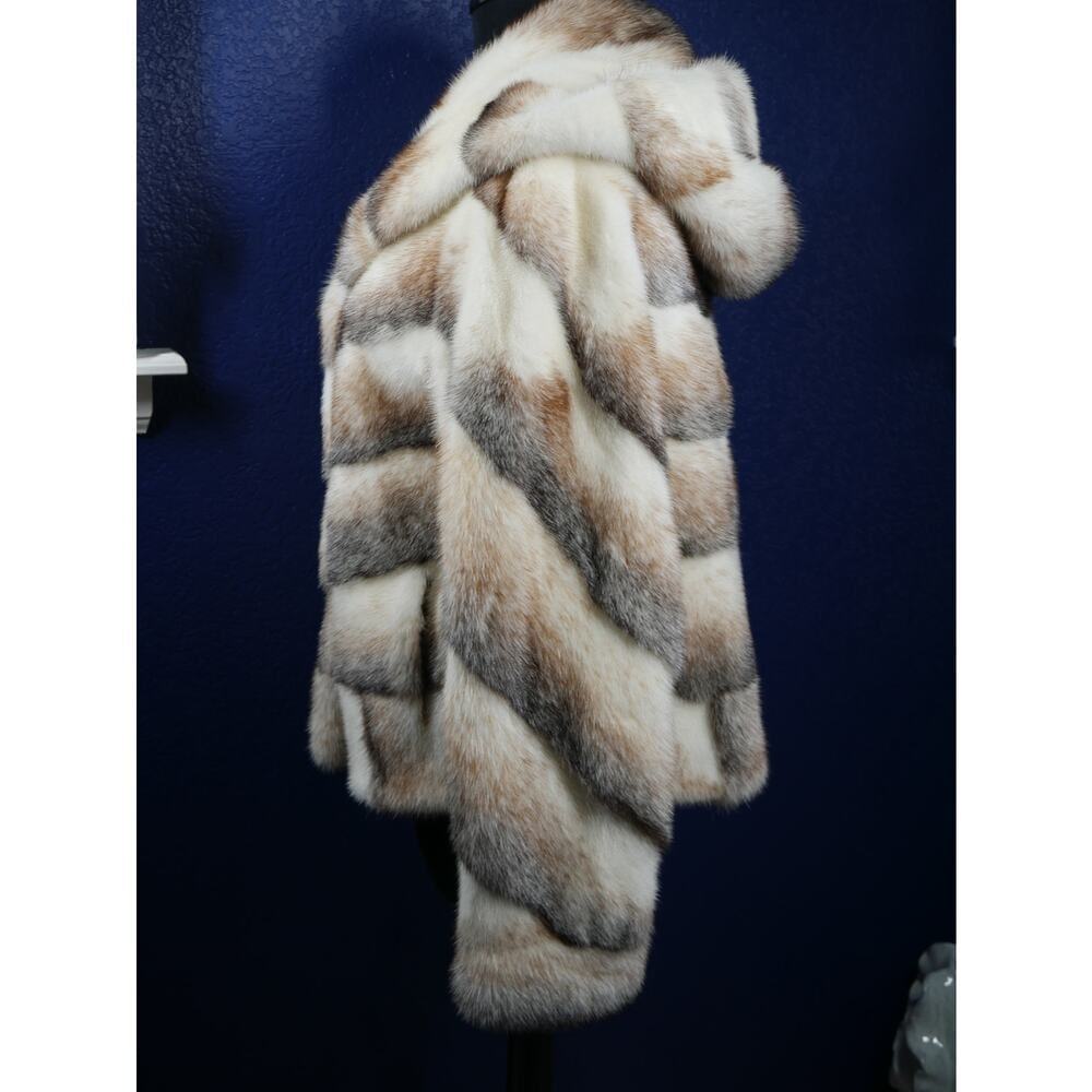 STUNNING RARE Custom Breed Cross Mink Hooded Fur Coat Jacket - 2