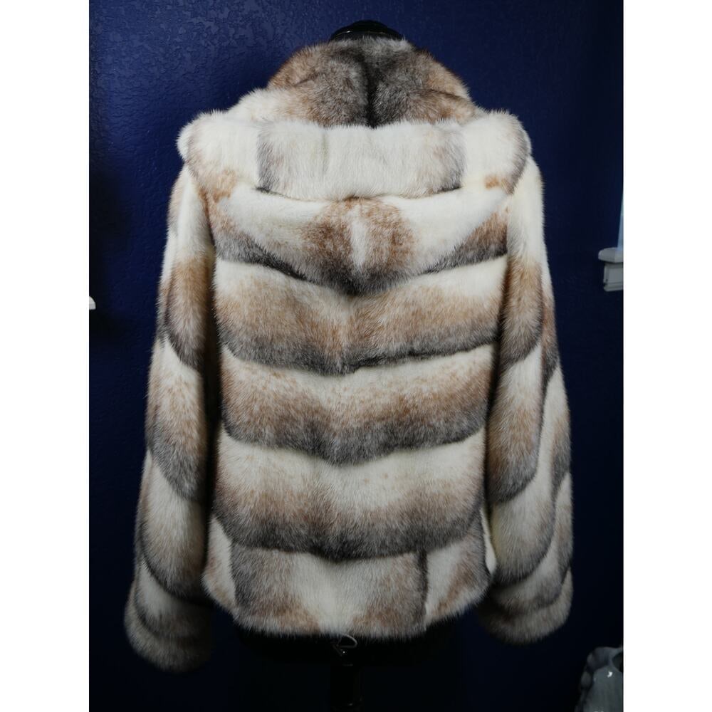 STUNNING RARE Custom Breed Cross Mink Hooded Fur Coat Jacket - 3