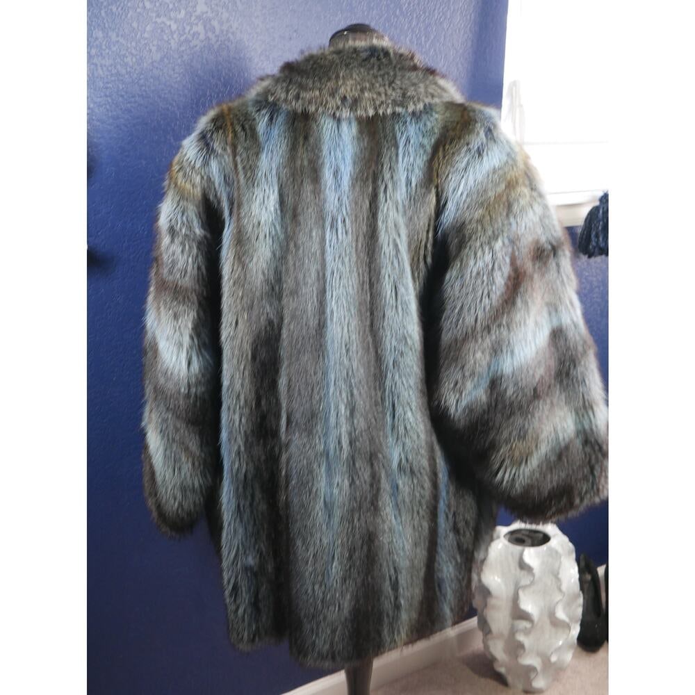 Amazing Christie Brothers Unisex Blue Dyed Raccoon Fur Coat Jacket Men's Women's - 3