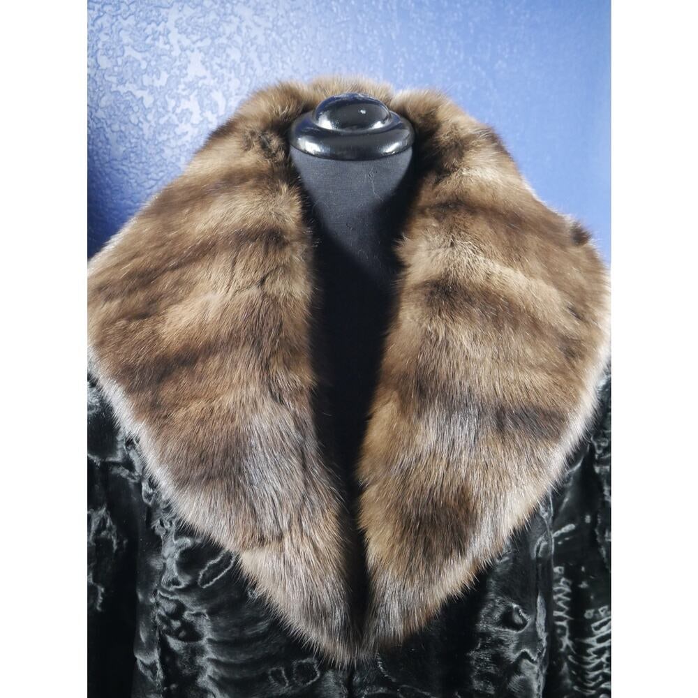 Stunning Current Swakara Lamb & Russian Sable swing Fur Coat Jacket XL PLUS - 2