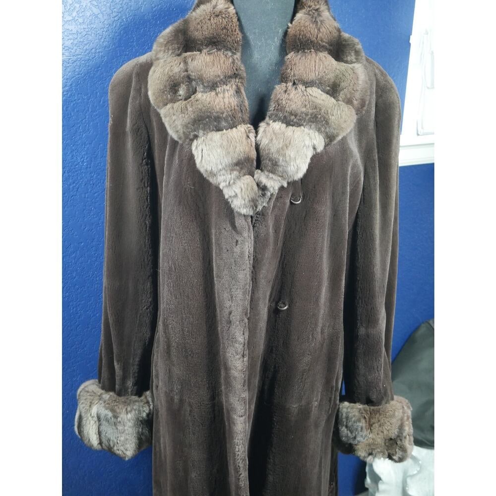 Stunning Sheared Female Mink & Chinchilla 52" Full Length Fur Coat Jacket - 2