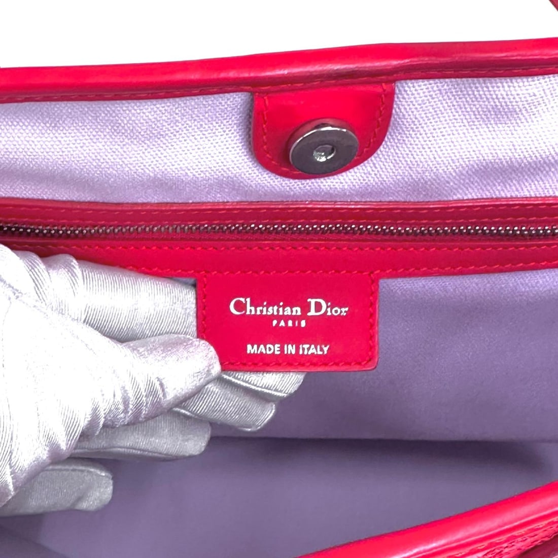 CHRISTIAN DIOR Panarea Tote Bag in Coral Red Cannage Canvas - 14