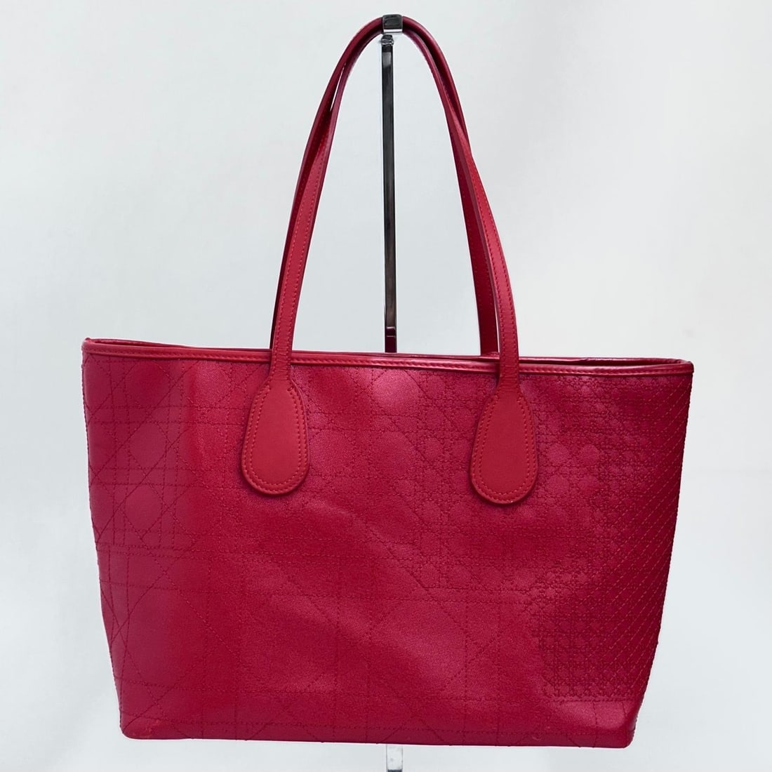 CHRISTIAN DIOR Panarea Tote Bag in Coral Red Cannage Canvas - 6