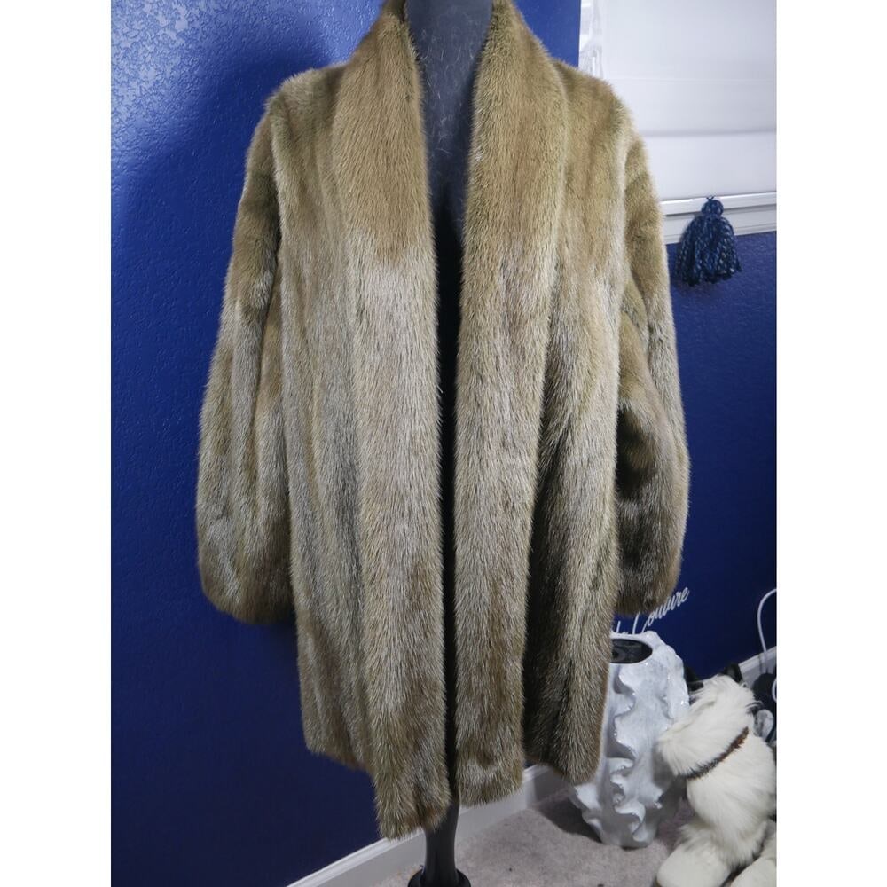 Gorgeous OD Olive Green Mink Fur Swing Coat Jacket (1 of 5)