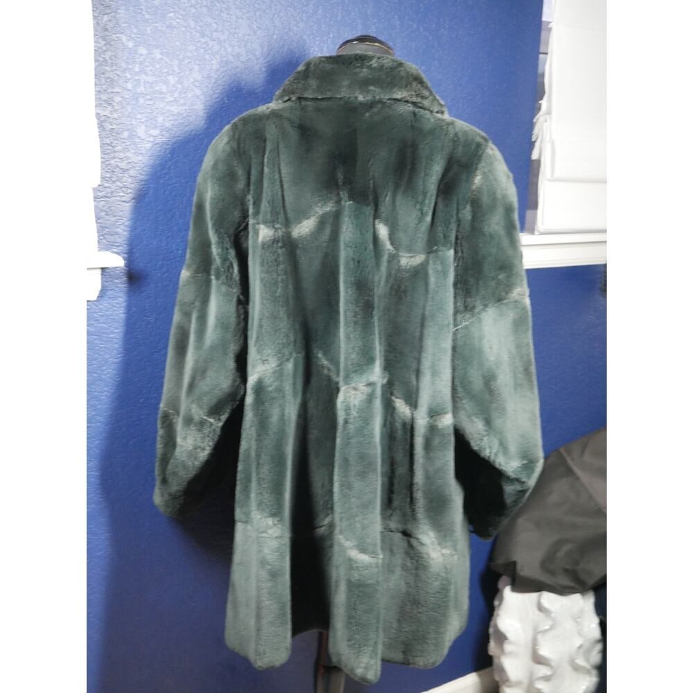 Stunning Dark Emerald Green Sheared Muskrat Beaver Fur Coat Jacket XL Plus - 3