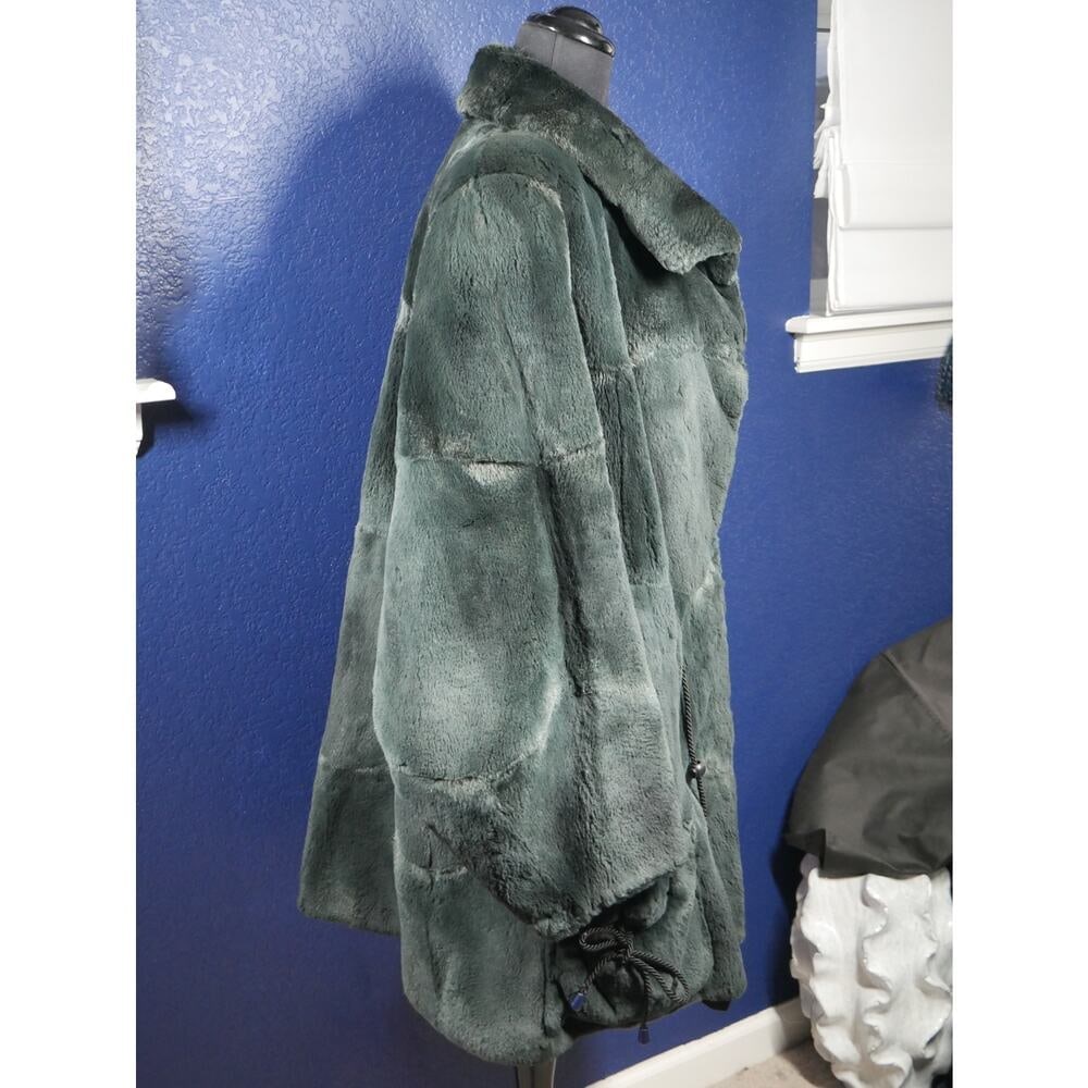 Stunning Dark Emerald Green Sheared Muskrat Beaver Fur Coat Jacket XL Plus - 4
