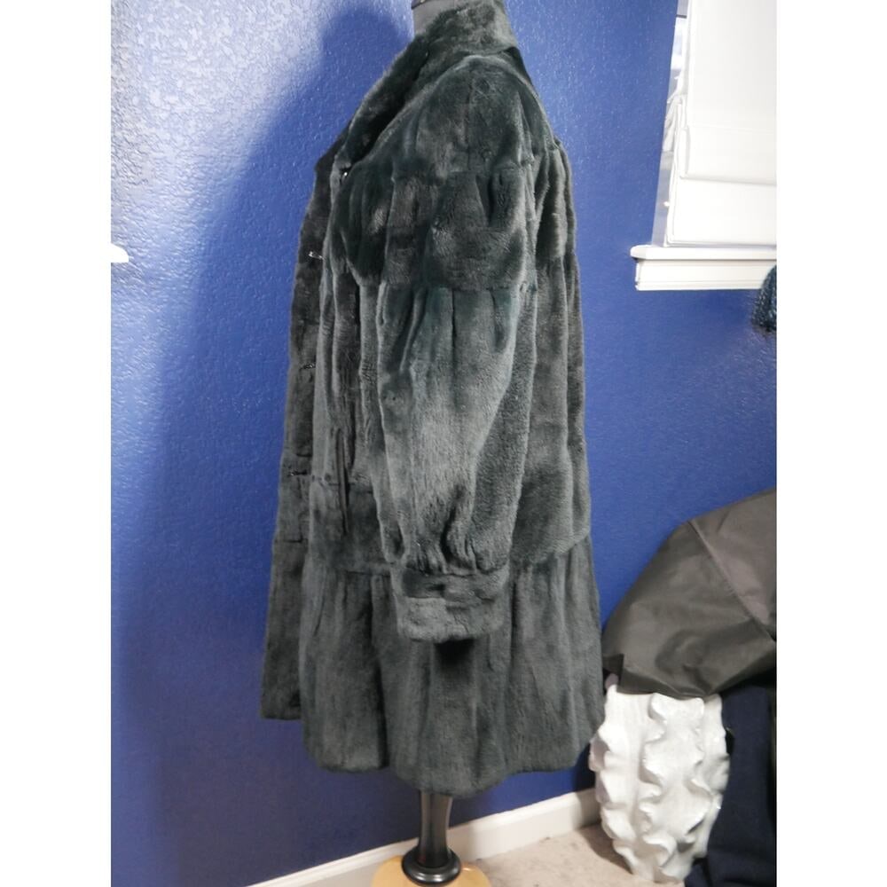 Stunning Black Green Sheared Mink Fur swing Coat Jacket XL plus - 2