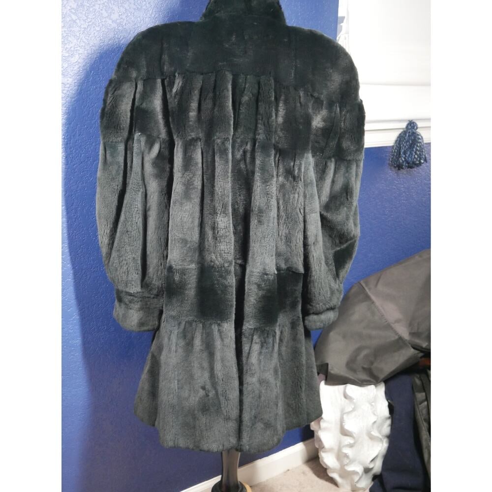 Stunning Black Green Sheared Mink Fur swing Coat Jacket XL plus - 3