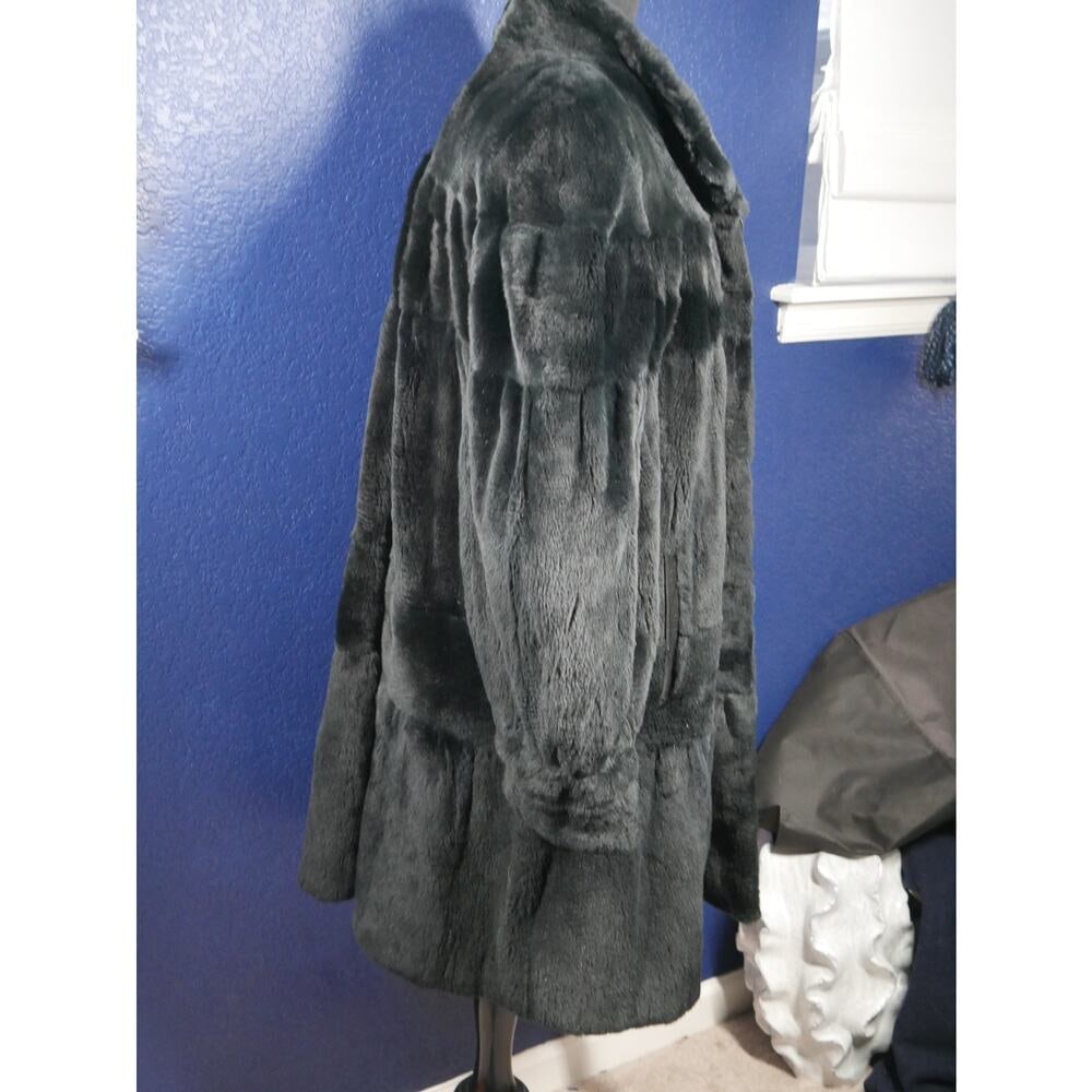 Stunning Black Green Sheared Mink Fur swing Coat Jacket XL plus - 4