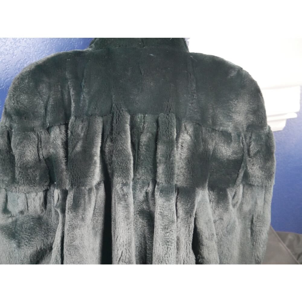 Stunning Black Green Sheared Mink Fur swing Coat Jacket XL plus - 5