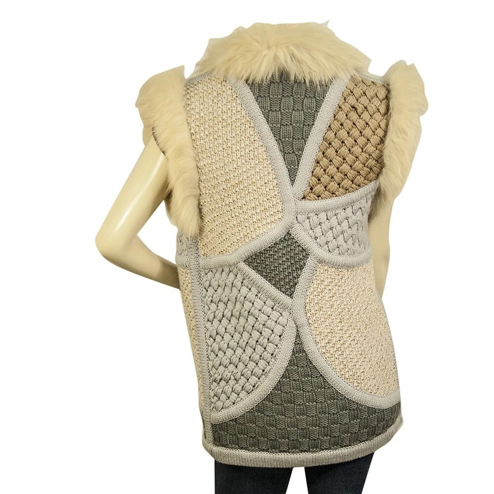 Emilio Pucci Beige Gray Renard Lapin Fur Wool Vest Sleeveless Jacket Gillet 42 - 2