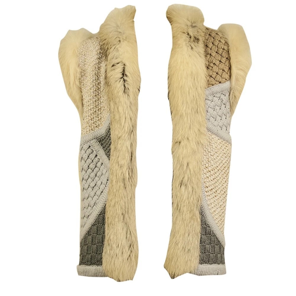 Emilio Pucci Beige Gray Renard Lapin Fur Wool Vest Sleeveless Jacket Gillet 42 - 5