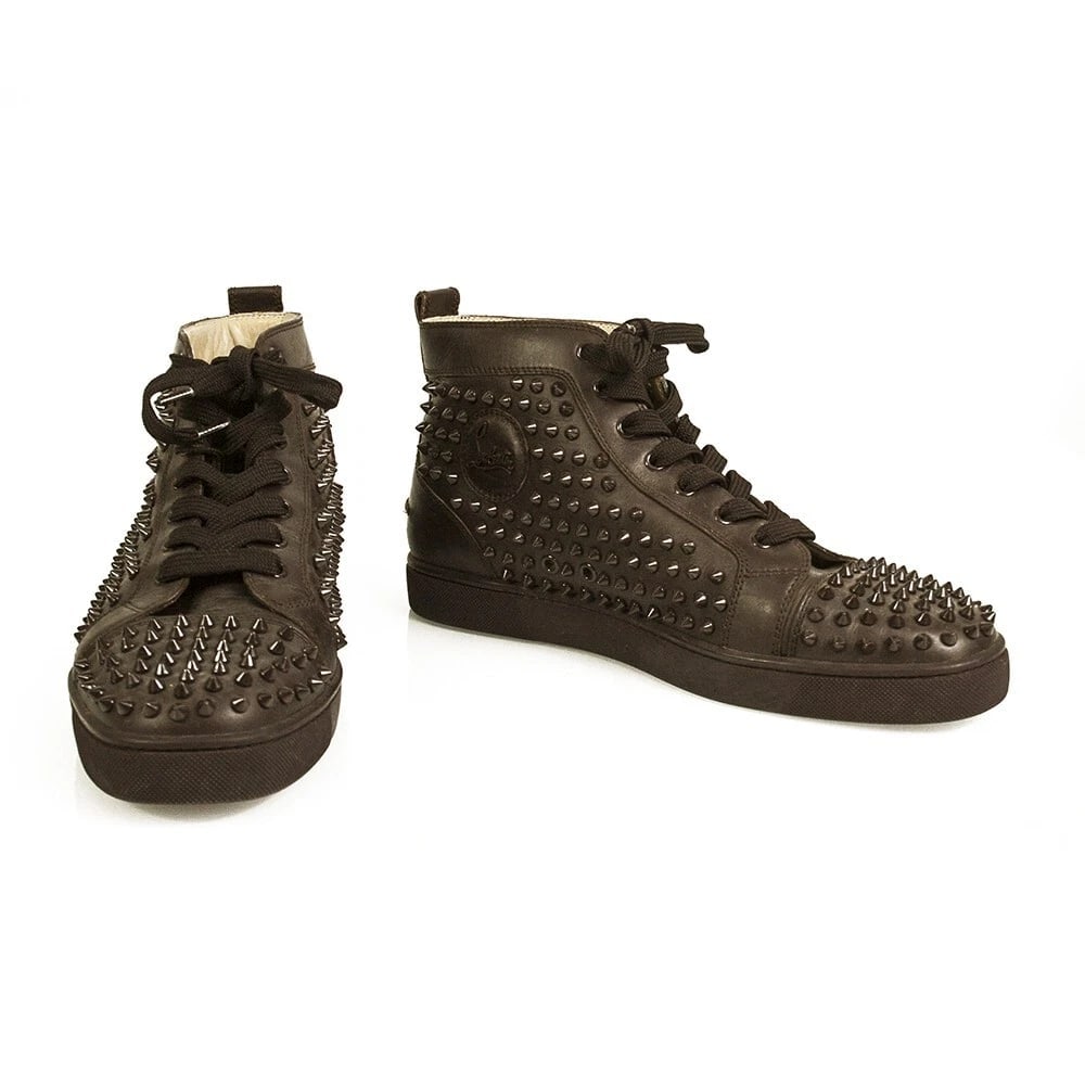 Christian Louboutin Brown Leather Mens Louis Allover Spikes High Top Sneaker42,5 - 2