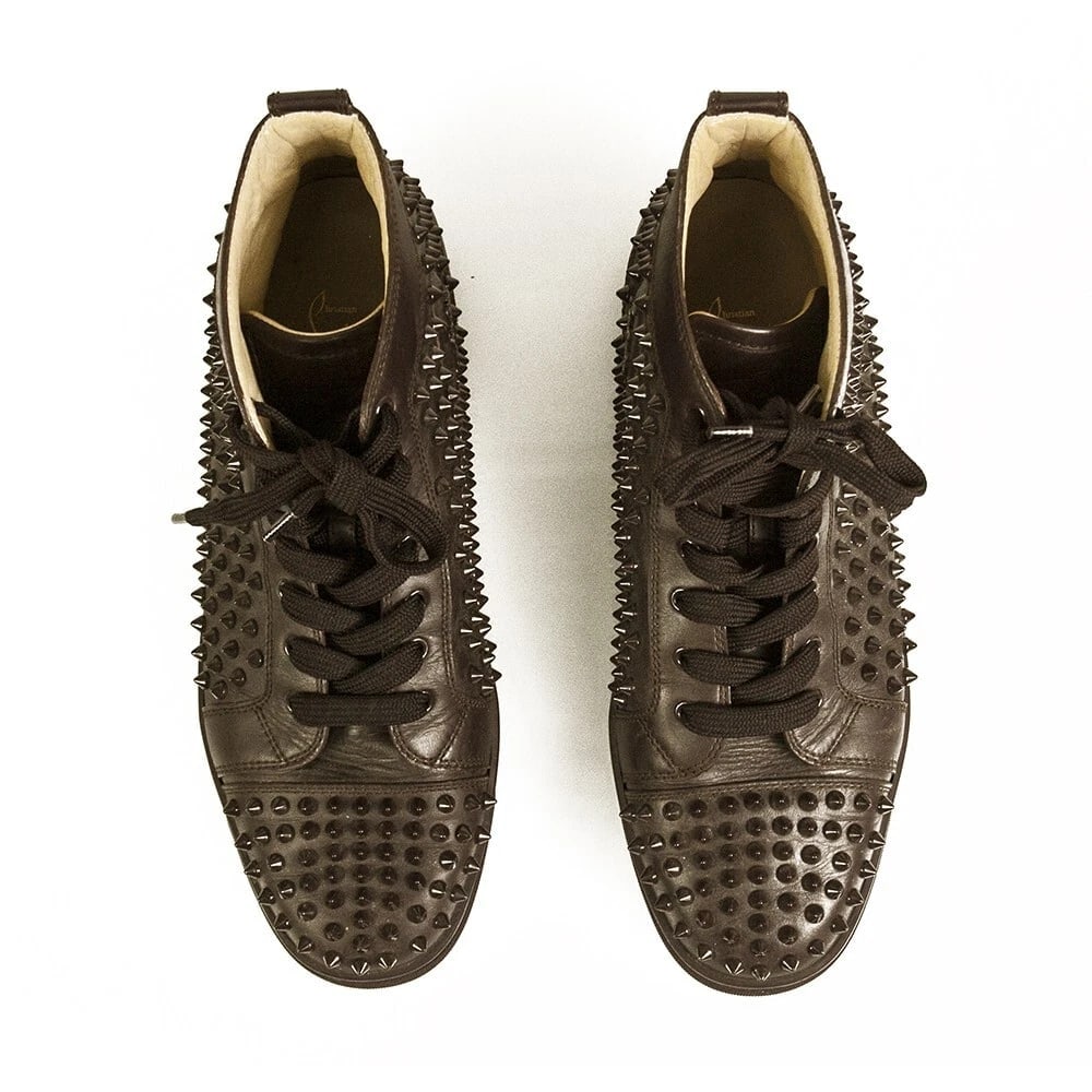 Christian Louboutin Brown Leather Mens Louis Allover Spikes High Top Sneaker42,5 - 3
