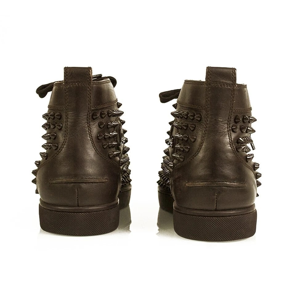 Christian Louboutin Brown Leather Mens Louis Allover Spikes High Top Sneaker42,5 - 7