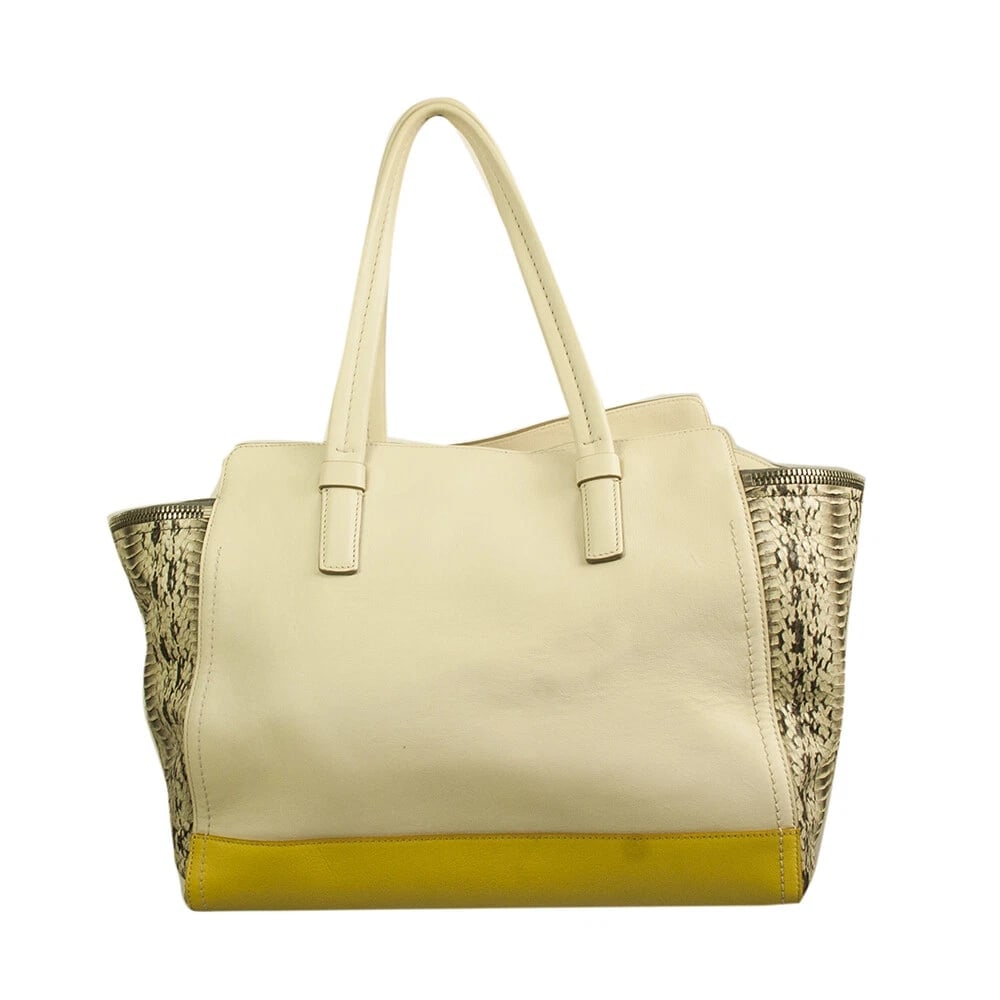 Salvatore Ferragamo cream & yellow leather plus snakeskin tote shopper bag - 2