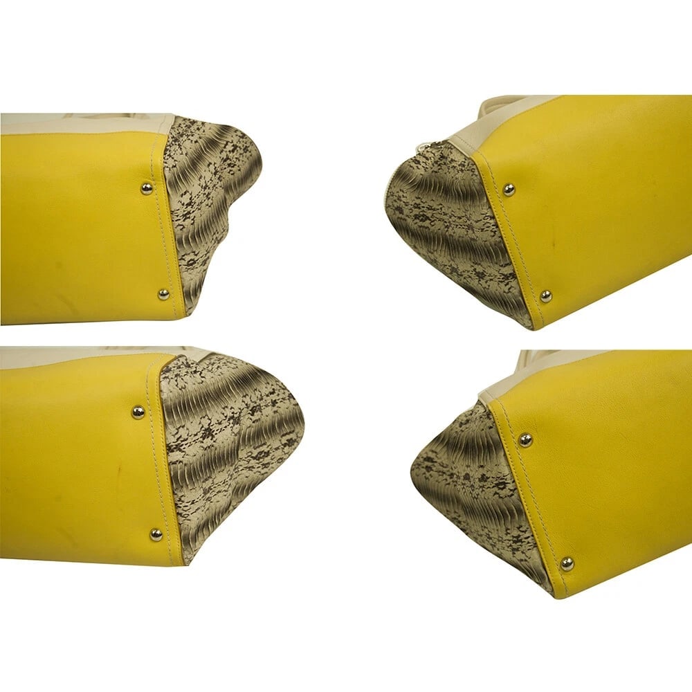 Salvatore Ferragamo cream & yellow leather plus snakeskin tote shopper bag - 4