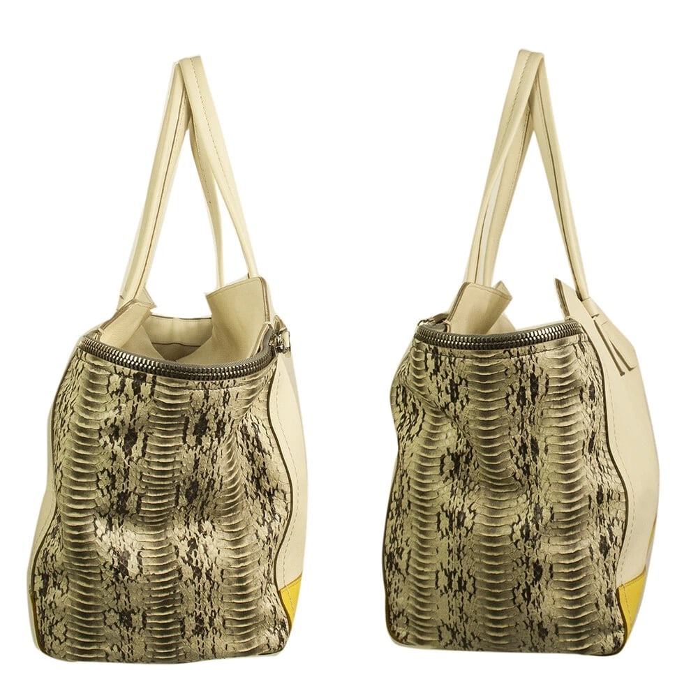 Salvatore Ferragamo cream & yellow leather plus snakeskin tote shopper bag - 5