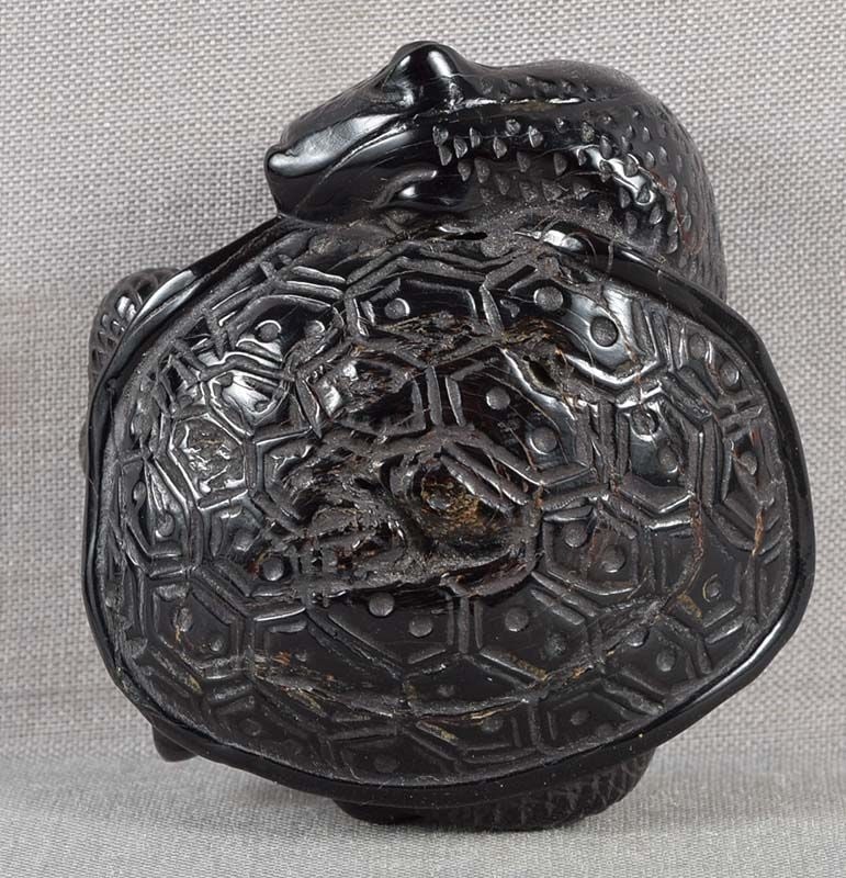 19c BLACK CORAL netsuke TURTLE by YOSHI - 2