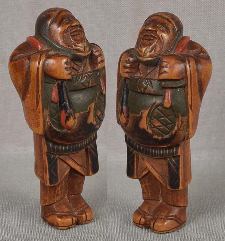 19c netsuke BUDDHIST PILGRIM with gong - 3
