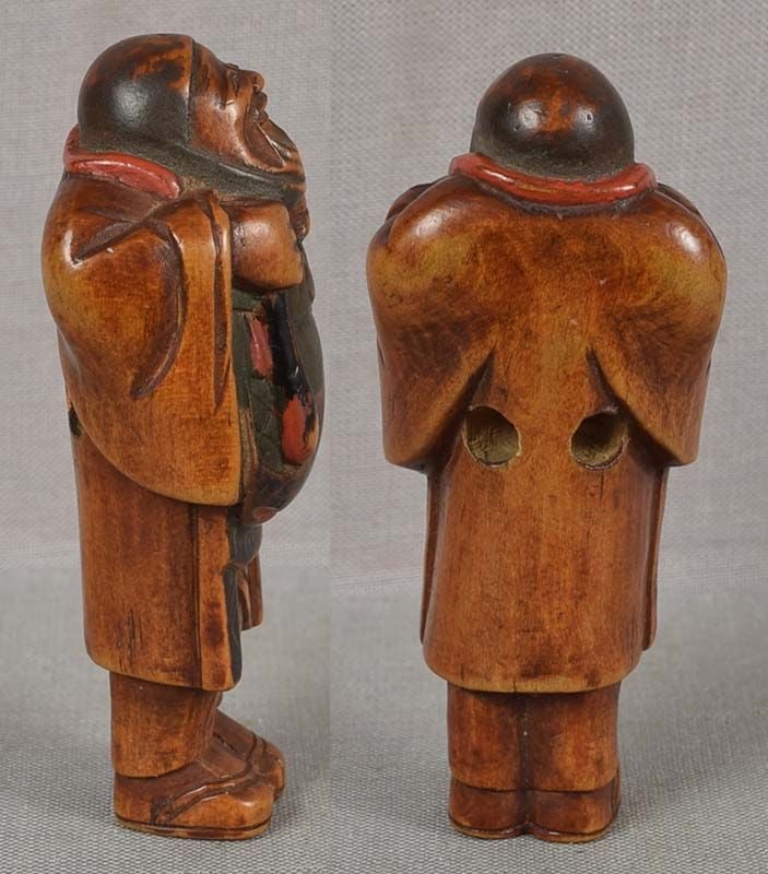 19c netsuke BUDDHIST PILGRIM with gong - 4