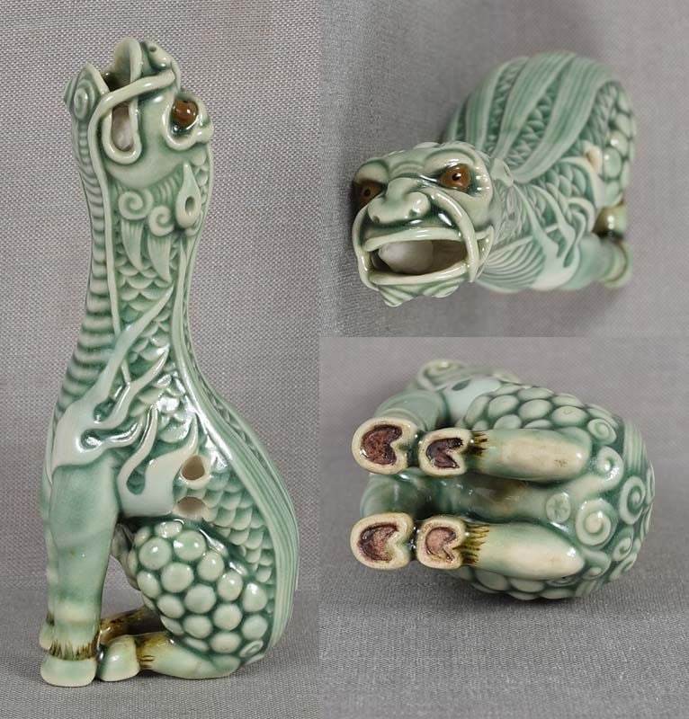 Porcelain netsuke BAYING KIRIN by ARMIN MULLER 8.2cm - 4