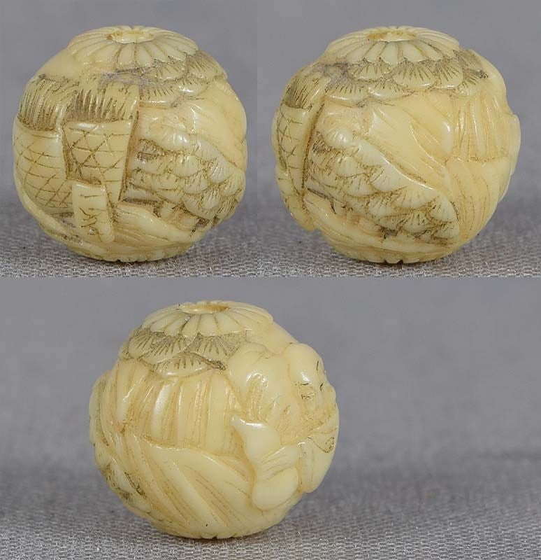 19c marine OJIME netsuke slide GOURD AGAINST NAMAZU by IKKO - 3
