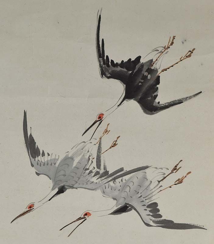 1920s Japanese scroll painting 9 CRANES after TANI BUNCHO - 3