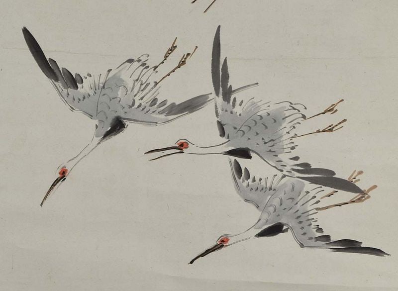 1920s Japanese scroll painting 9 CRANES after TANI BUNCHO - 4