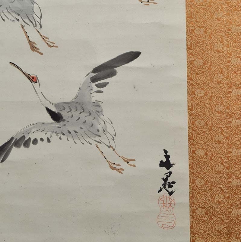 1920s Japanese scroll painting 9 CRANES after TANI BUNCHO - 6