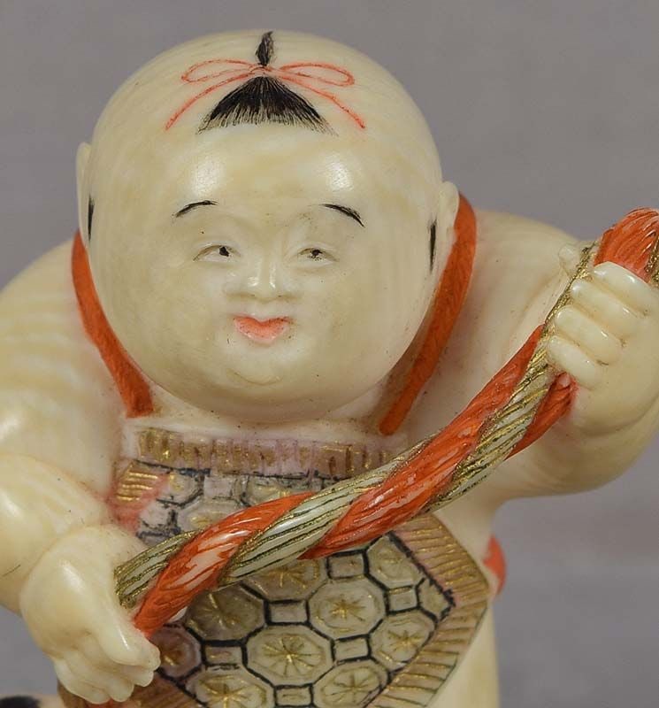 19c netsuke BOY with puppy by HOZAN - 5