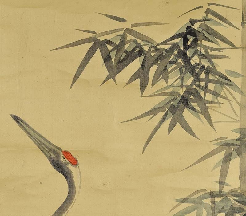 19c Japanese scroll painting CRANES & bamboo after Nakajima Raisho - 6