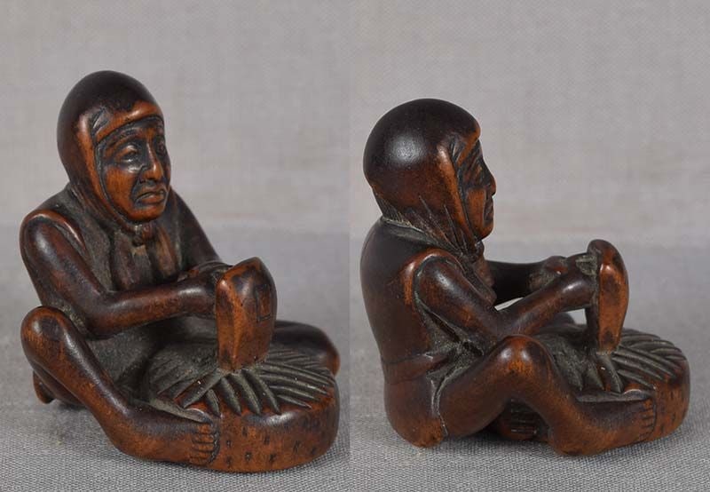 19c netsuke MILLSTONE DRESSER by KISUI - 3