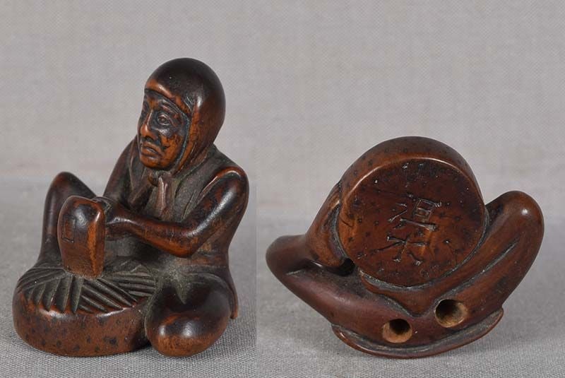 19c netsuke MILLSTONE DRESSER by KISUI - 5