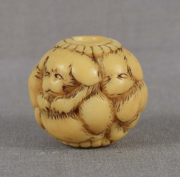 19c marine OJIME netsuke slide 5 PUPPIES (1 of 4)