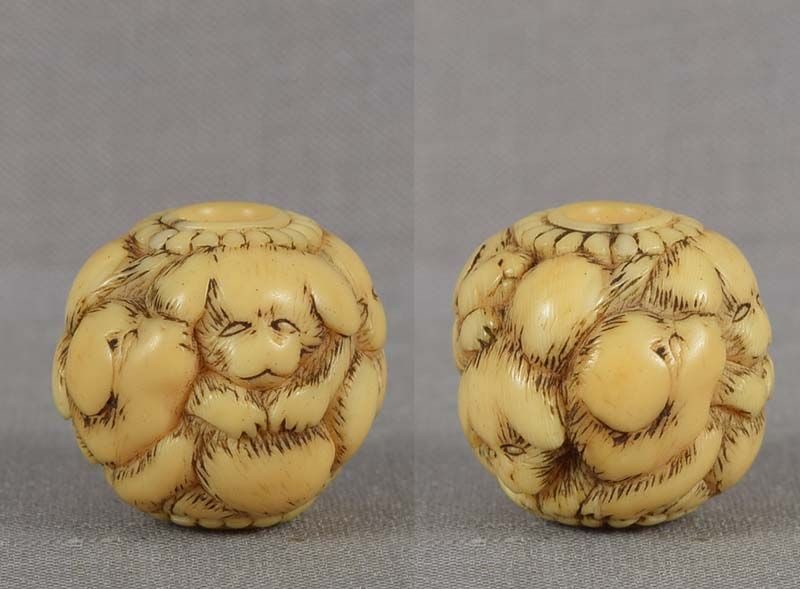 19c marine OJIME netsuke slide 5 PUPPIES - 2