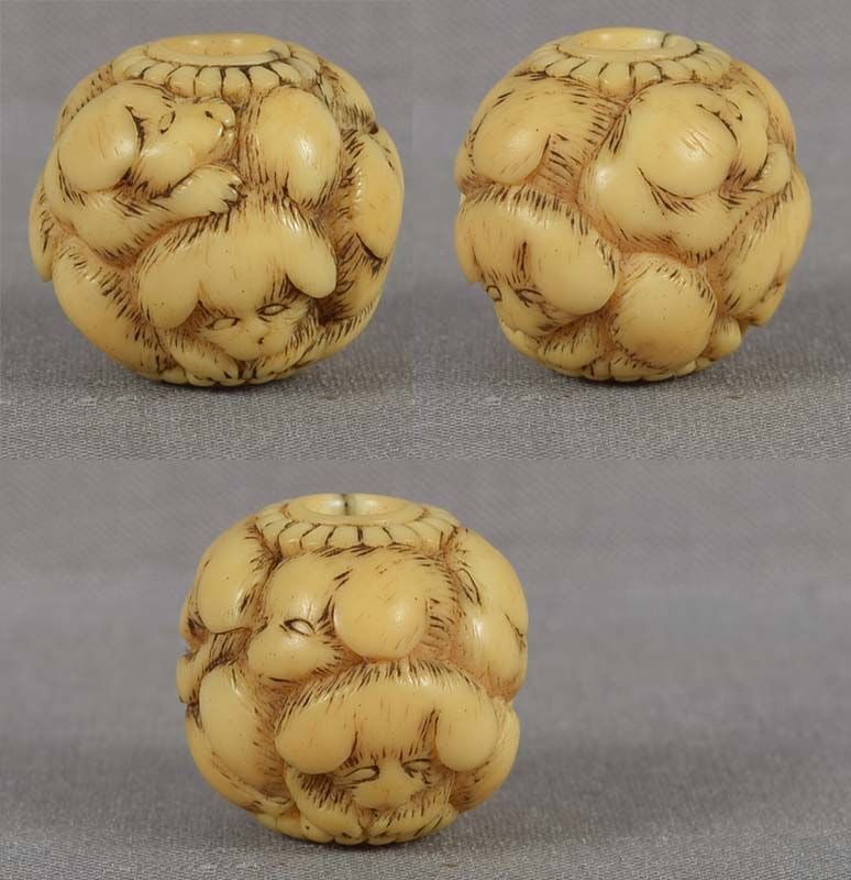 19c marine OJIME netsuke slide 5 PUPPIES - 3