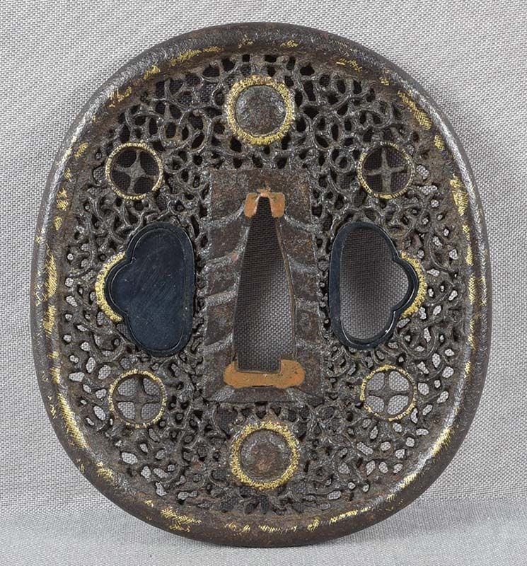 17/18c Japanese sword iron TSUBA NAMBAN Christian / samurai crest - 2
