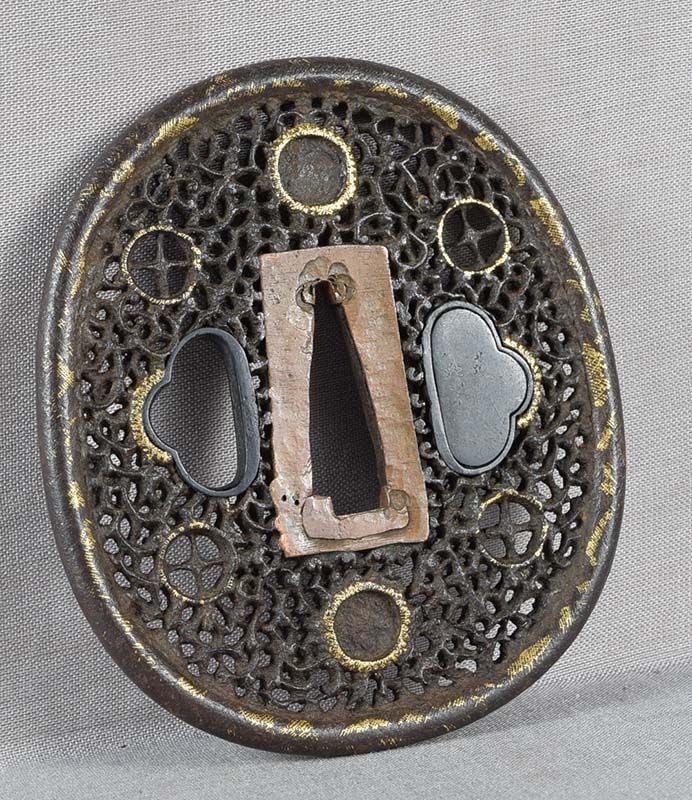 17/18c Japanese sword iron TSUBA NAMBAN Christian / samurai crest - 5