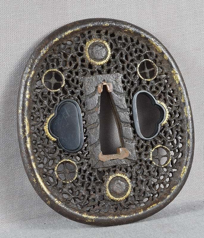 17/18c Japanese sword iron TSUBA NAMBAN Christian / samurai crest - 6