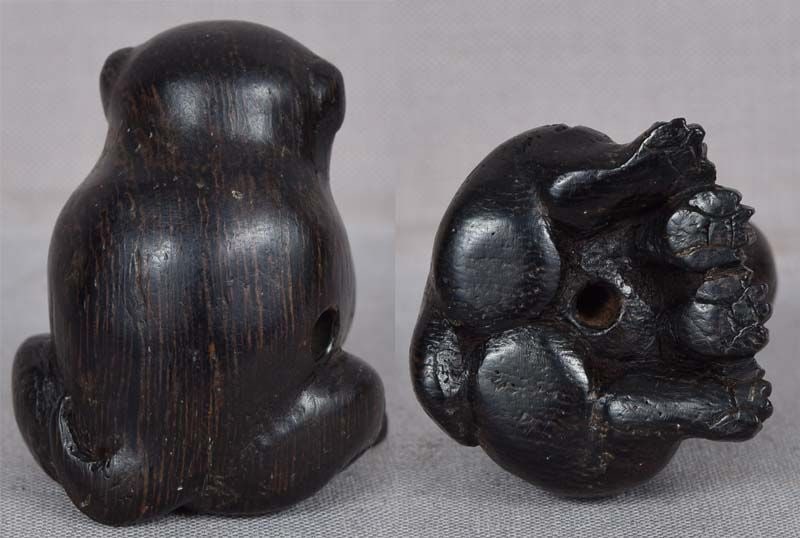 19c wooden netsuke PUPPY - 3
