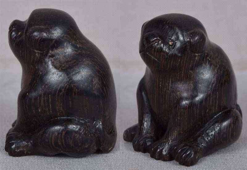 19c wooden netsuke PUPPY - 5