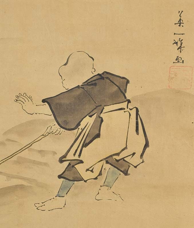 19c Japanese scroll painting BLIND MUSICIANS after HANABUSO ITCHO - 3